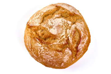 Crusty round bread rolls, isolated on white background.