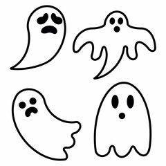 Set of ghosts black doodles for halloween and spooks on a white background. For packaging, advertising, textiles