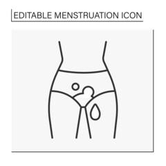  Free-bleeding line icon. Heavy bleeding on pants. Menstruation concept. Isolated vector illustration. Editable stroke