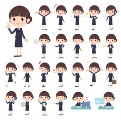 様々な感情表現をする郵便スーツ女性のセット