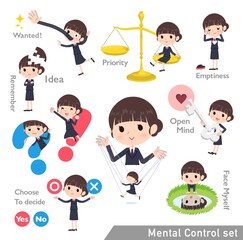 メンタルコントロールをする郵便スーツ女性のセット