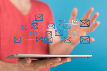 express envelope and parcel abstract technology background. Business quantum internet network...
