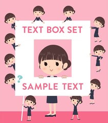 メッセージボードを持つ郵便スーツ女性のセット