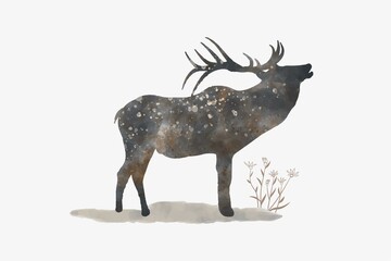 watercolor deer illustration of, isolated hand drawing of the forest animal
