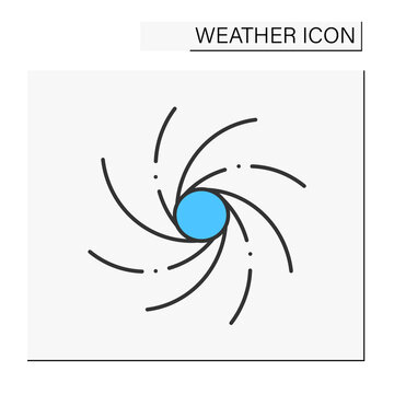 Hurricane color icon. Heavy spiralled wind. Meteorology. Typhoon, windstorm. Tornado natural disaster. Weather concept. Isolated vector illustration