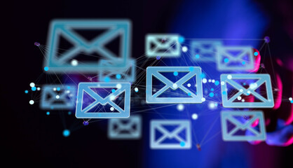 express envelope and parcel abstract technology background. Business quantum internet network...