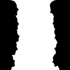 Heads in discussion. People profile heads. Vector.