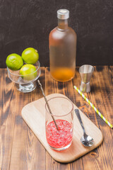 Making a cocktail on a wooden table