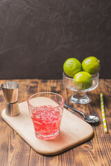 Making a cocktail on a wooden table