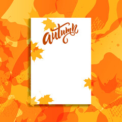 Autumn white blank with yellow and orange maple leaves and space for text. Sale promo design template for advertisement. Template for web, card, banner, poster, cover design. Vector illustration.