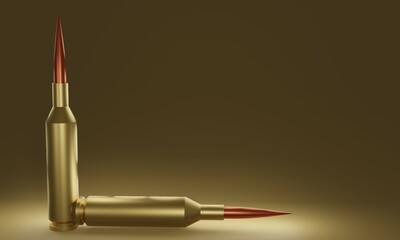 illustration of Bullets isolated on golden background, 3D Rendering