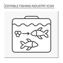  Fish hatchery line icon. Artificial breeding, hatching and rearing of marine fish and shellfish. Fishing industry concept. Isolated vector illustration. Editable stroke