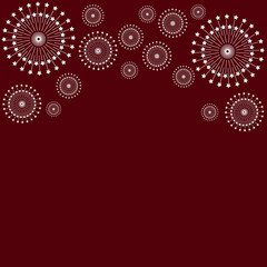 Festive background. Red background with white fireworks. Empty space for text.