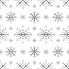 Winter snowflakes black and white seamless vector pattern