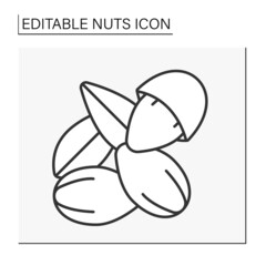  Almonds line icon.Healthy snack with monounsaturated fats, protein, and vitamins. Nuts concept. Isolated vector illustration. Editable stroke