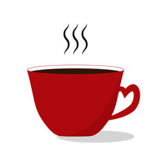 Red mug with hot coffee. Flat vector icon.