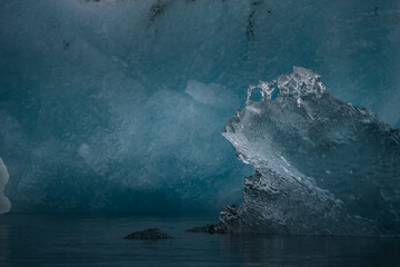 Icebergs floating. Ices and icebergs. Glacier lagoon. Greenland iceberg. Melting ice. South coast...