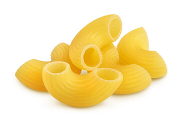 raw macaroni pasta isolated on white background with clipping path and full depth of field