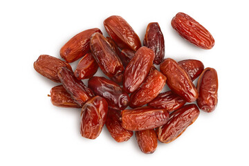 Dates isolated on white background with clipping path. Top view. Flat lay