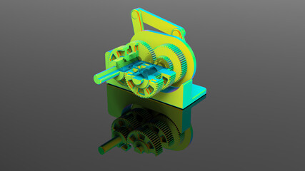 3D rendering - section cut of a finite element gear assembly