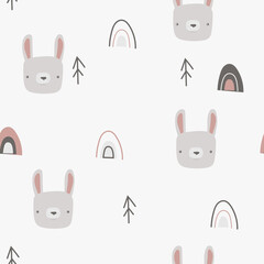 Cute bunny rabbit seamless pattern vector background.