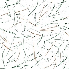 Seamless pattern with fir-needles silhouettes, small specks. Grunge texture. Nature graphic background. Perfect for eco goods decoration