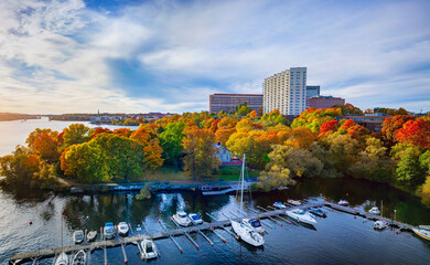 Cityscape of Stockholm, Sweden in autumn