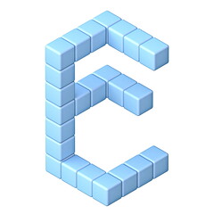 Blue cube orthographic font Letter E 3D