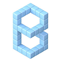 Blue cube orthographic font Letter B 3D