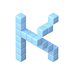 Blue cube orthographic font Letter K 3D