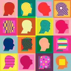 People profile heads pattern. Stylish human heads. Vector background.