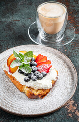 homemade french brioche toast  with fruits