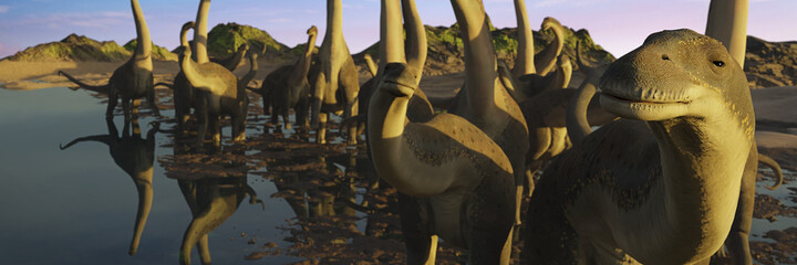 Titanosaurus, herd of dinosaurs from the Late Cretaceous period © dottedyeti