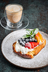 homemade french brioche toast  with fruits