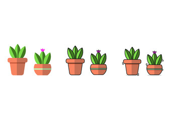 Vector cactus icons in a flowerpot.Composition of flat design cactus plants and succulents