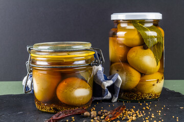 Two jars of pickled eggs. - 463688366