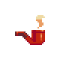 Men's accessories set. Pixel art 80s style. Glasses, tie and tobacco pipe. Isolated vector illustration. 