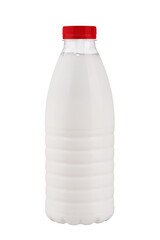 plastic milk bottle with red lid, isolate on a white background