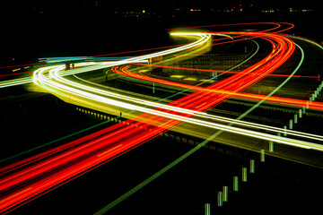 car lights at night. long exposure