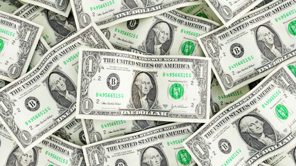 stack of one dollar bills U.S., One dollar banknotes stacks isolated on white background, 3d render