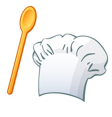 cartoon chefs hat toque blanche and wooden spoon