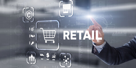 Retail concept marketing channels E-commerce Shopping automation on virtual screen