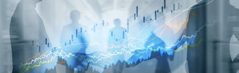 Business finance growth graph chart analysing diagram trading and forex exchange concept double exposure