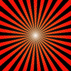 Orange and Black Sunburst Pattern Background. Rays. Sunburst background. Vector illustration. Orange and purple radial Halloween background. Halftone background.