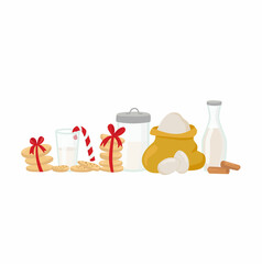 Cookies for Santa Claus clip art set Christmas illustration with sweets. Vector stock illustration isolated on white background for template design greeting card. 