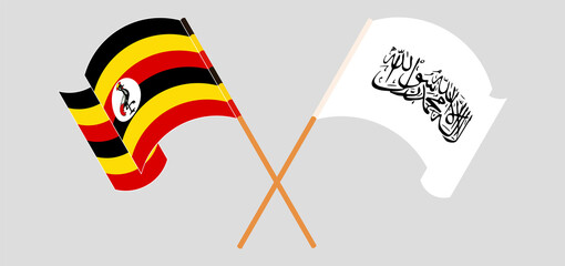 Crossed and waving flags of Taliban and Uganda