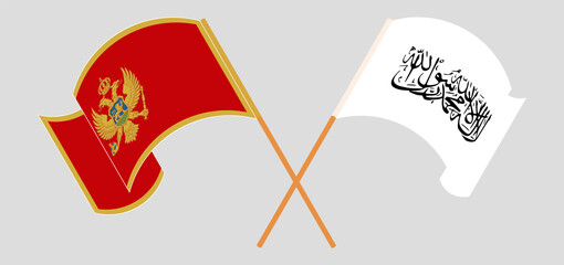 Crossed and waving flags of Montenegro and Taliban