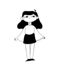 Black And White Illustration Of Young Girl 