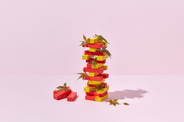 Wooden bricks with marijuana leaves