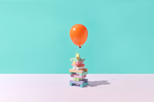 Chalk pieces and balloon